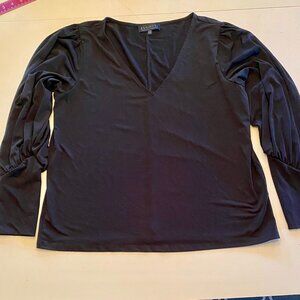 ELOQUII Black V-Neck Long Sleeve Dramatic Blouse | Size 14/16